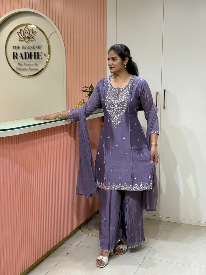 Pure Chinon Heavy Handwork Flared Palazzo Collection | R117