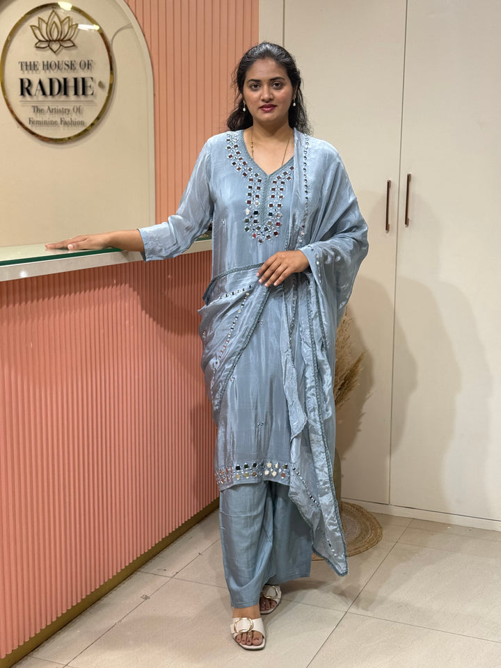 Pure HO Crepe Collection with Hand Real Mirror Work (Cotton Lining) | R221