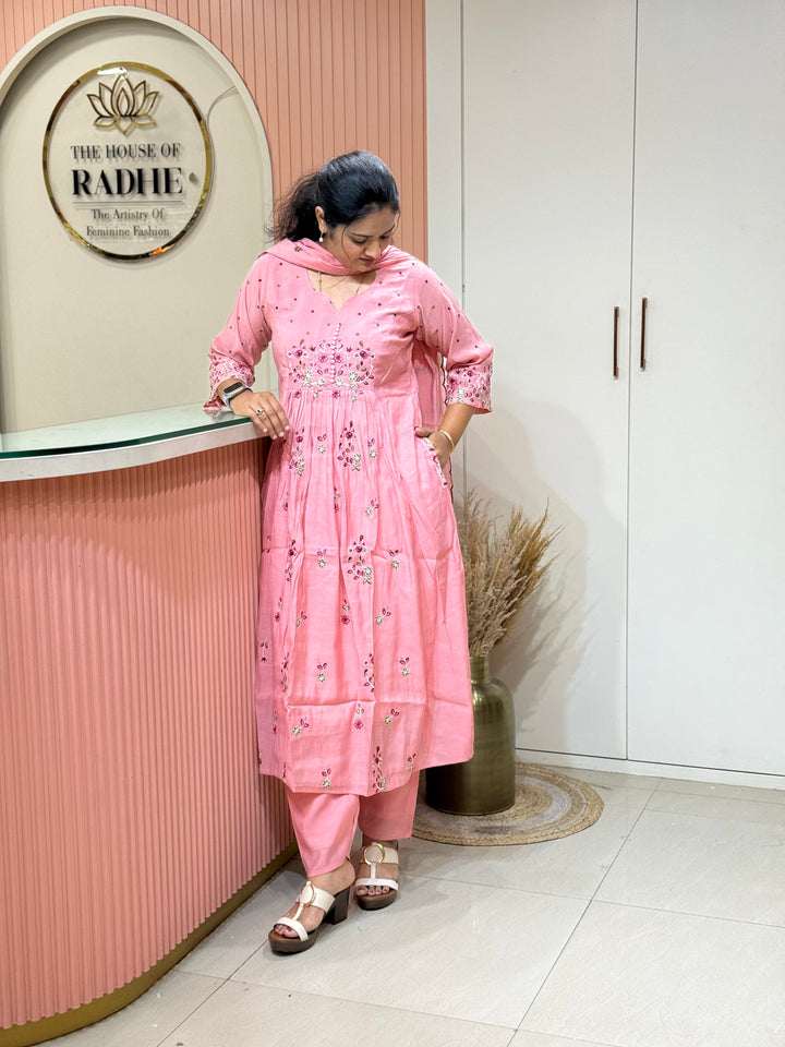 Mul Chanderi Collection with Embroidery work Both sides pockets | R208
