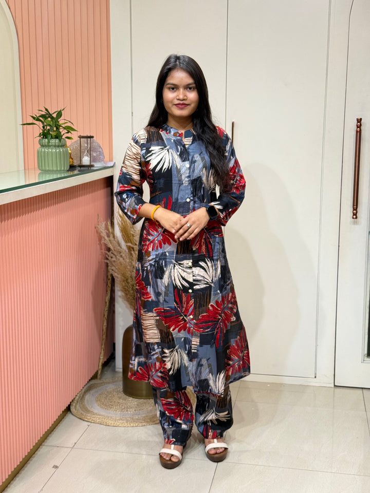 Rayon 2 piece collection with floral work | R137