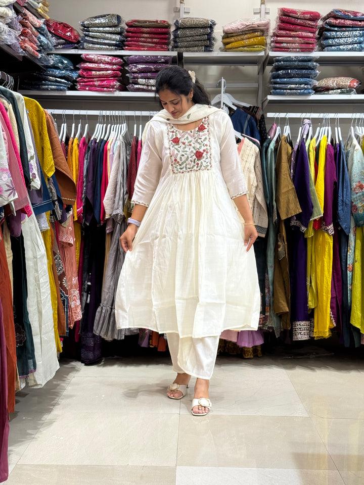 Mul Chanderi with Embroidery work at yoke part | Cotton Lining Available | R138