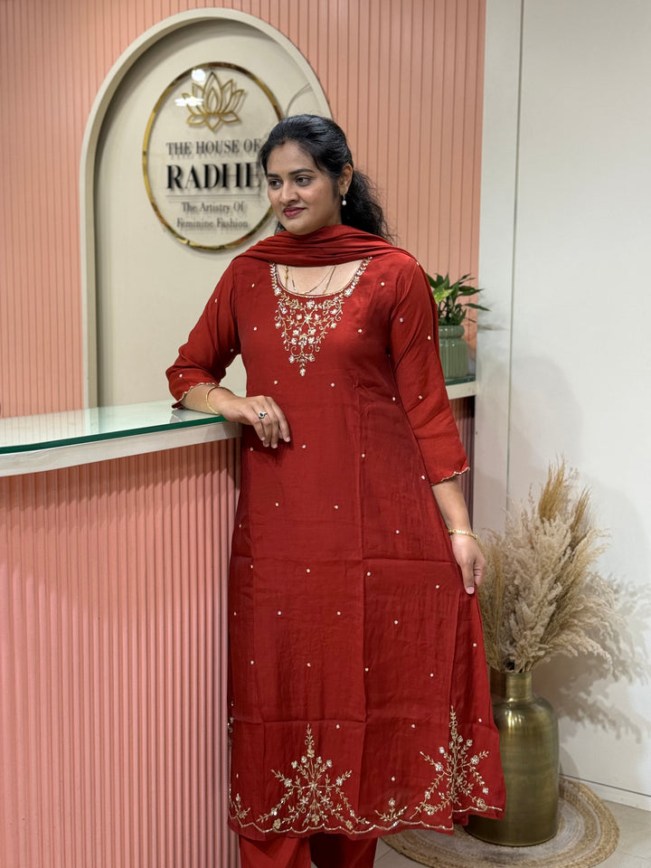 Coral Mul Chanderi semi Party Collection with Cut Dana Work (Restocked)| R206
