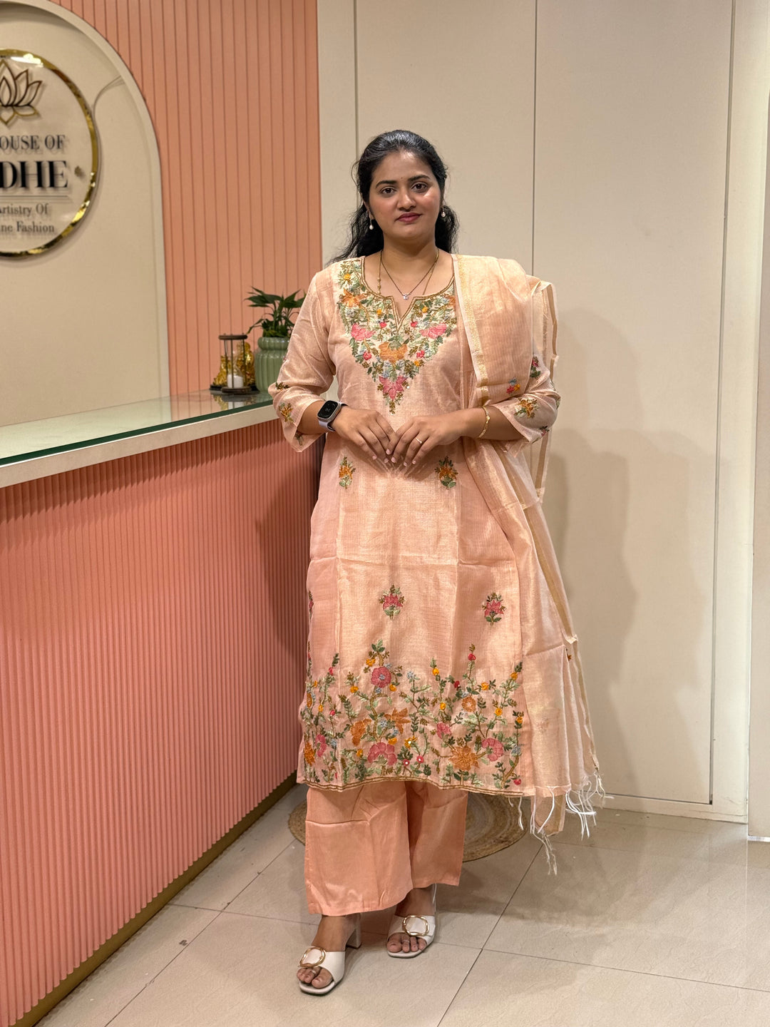 Zari Kota fabric with Hand Embroidery work (Cotton Lining) | R179
