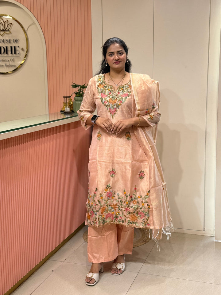 Zari Kota fabric with Hand Embroidery work (Cotton Lining) | R179