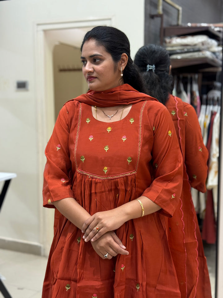 Mul Chanderi with cute Embroidery work | R208