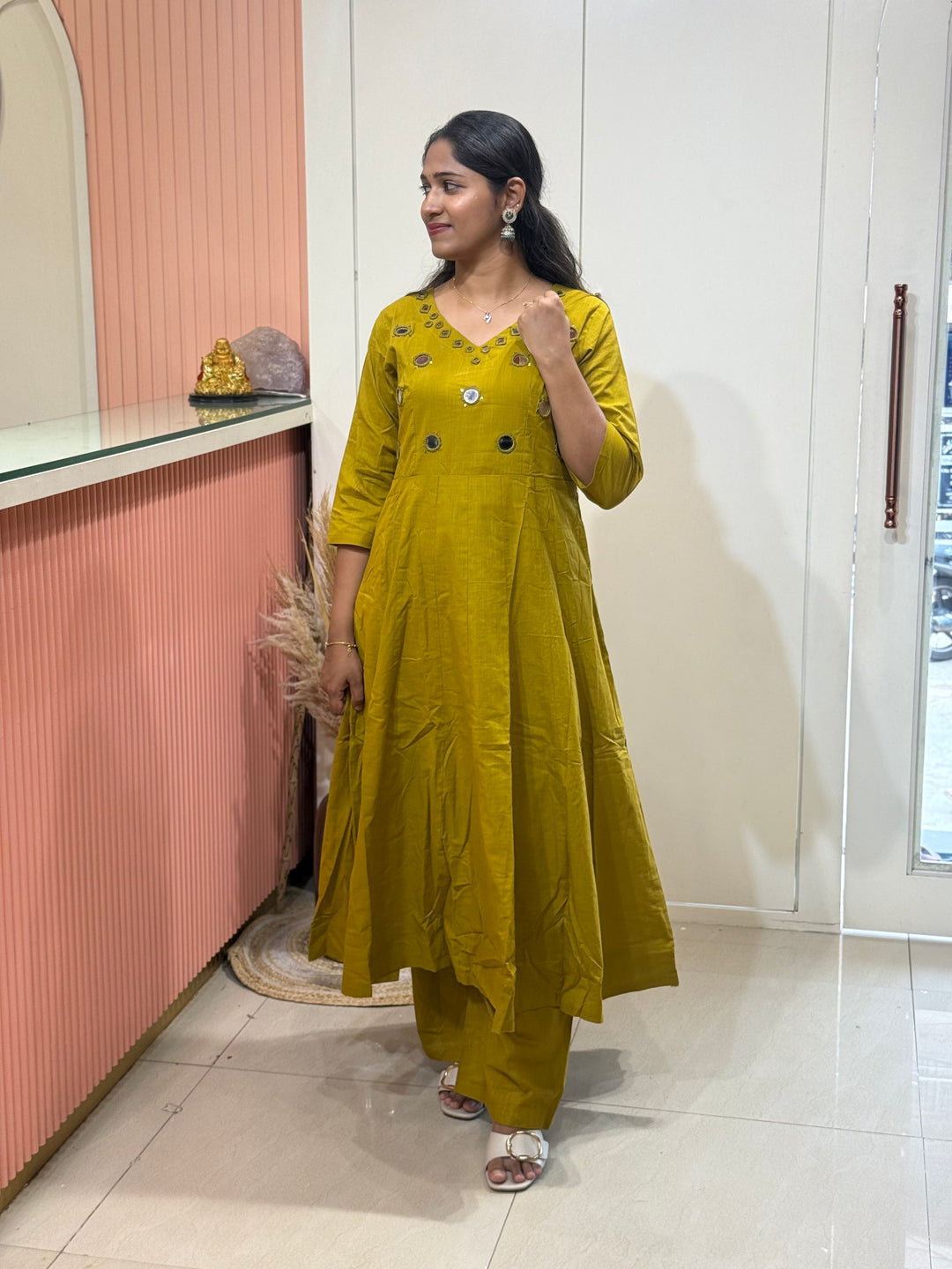 Pure Cotton Kali Pattern 2 Piece Set With Plazo Pant &amp; Real Mirror Work | R186