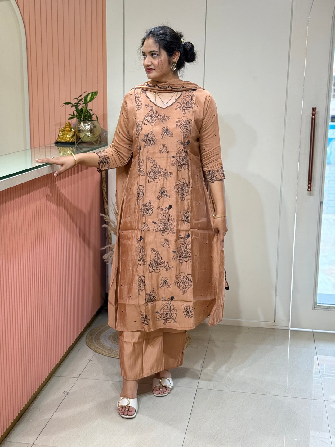 Mul Chanderi with Embroidery Work (Cotton Lining) | R138