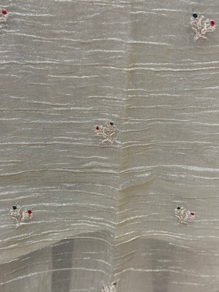Premium Shimmer Crush Tissue Fabric with Handwork 𝗦𝘂𝗶𝘁 𝗔𝗿𝗿𝗶𝘃𝗲𝗱 ( Cotton Lining )| R228