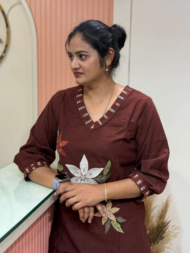 Khadi Cotton Embroidered Two-Piece Co-Ord Set | R167