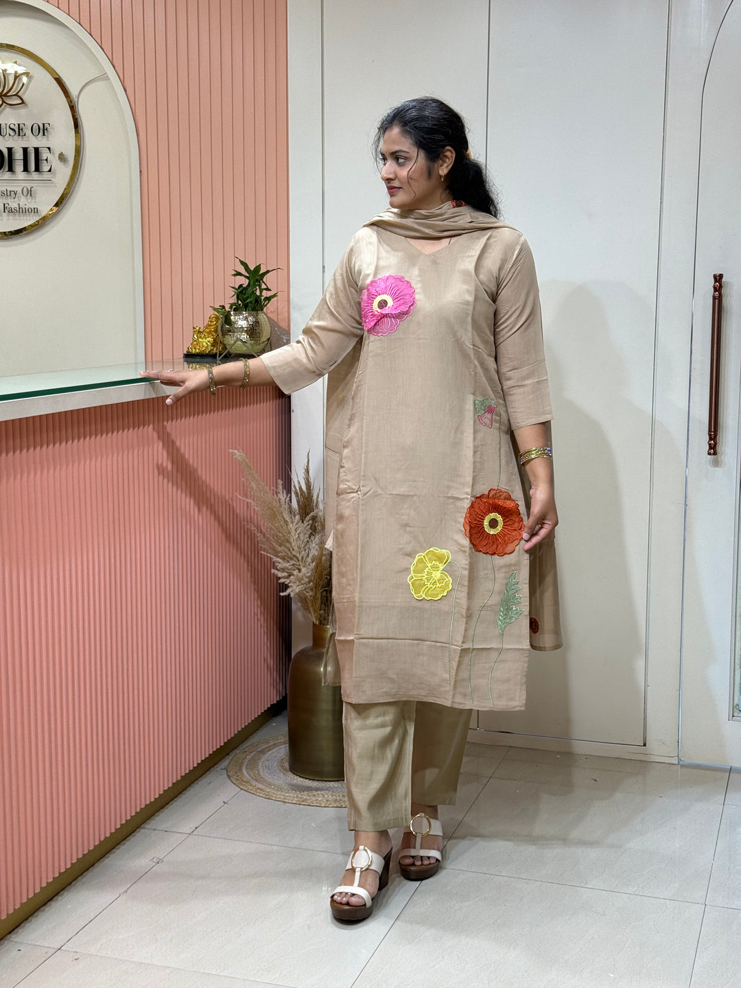 Mul Chanderi 3D Floral Embroidery Collection | R209