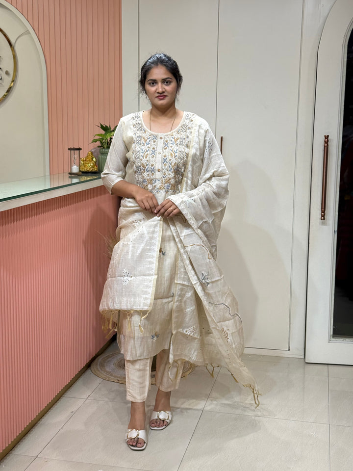 Pure Jamdani Collection with full Length Dupatta and Hand embroidery work (Cotton Lining )| R211