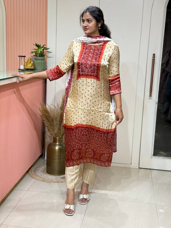Gaji Satin Collection with Bandini print ( Dupatta Gaji Satin ) | R227