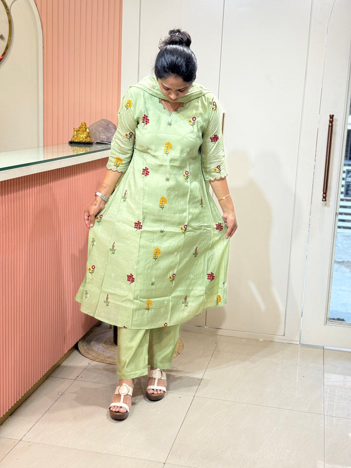 Mul Chanderi Embroidery Collection – Elegant Flare Pattern | R179