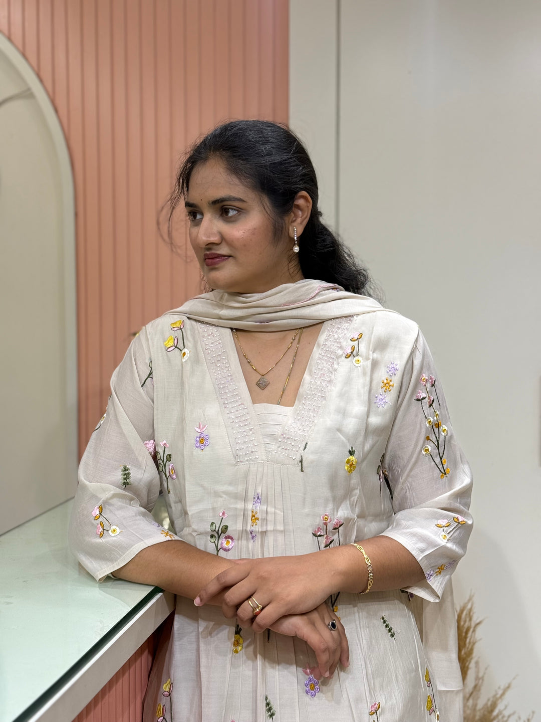 Mul Chanderi with Beautiful Embroidery work(Cotton Lining )| R179