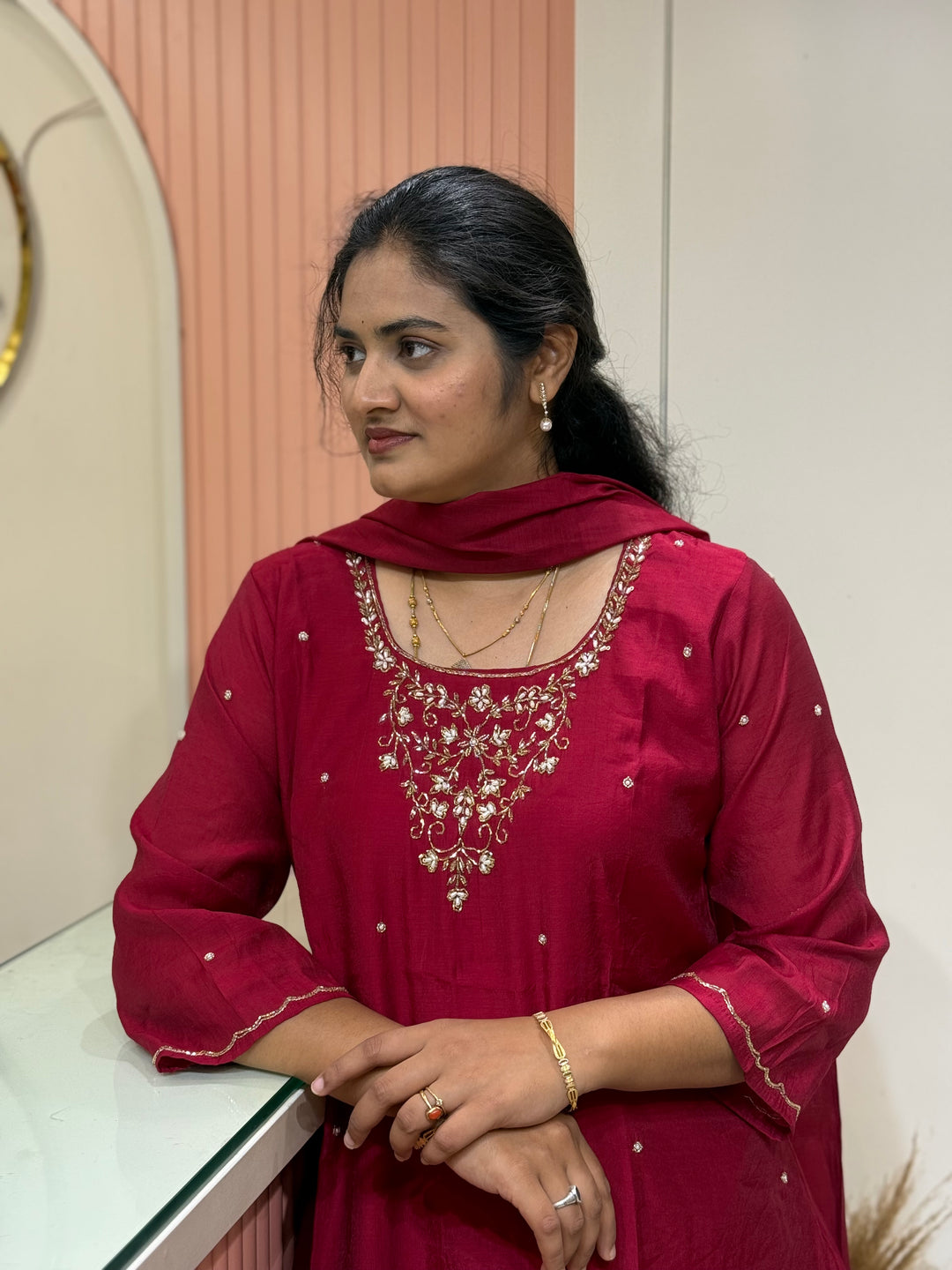 Coral Mul Chanderi semi Party Collection with Cut Dana Work (Restocked)| R206