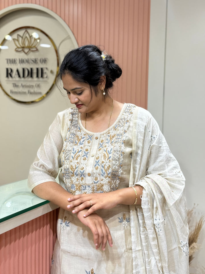 Pure Jamdani Collection with full Length Dupatta and Hand embroidery work (Cotton Lining )| R211