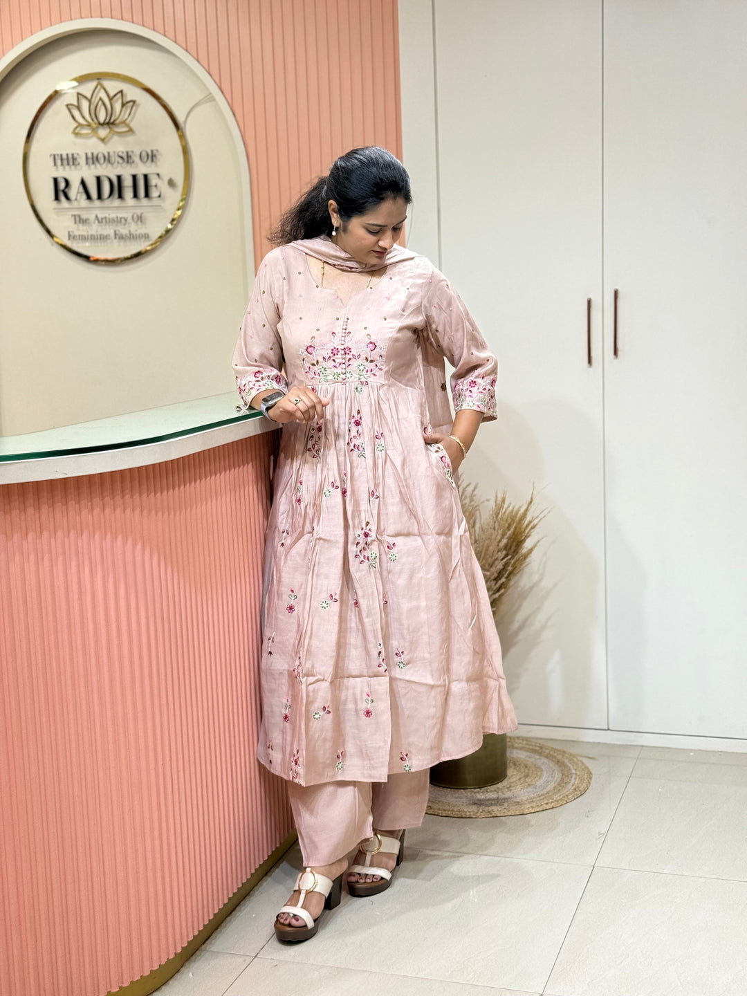 Mul Chanderi Collection with Embroidery work Both sides pockets | R208