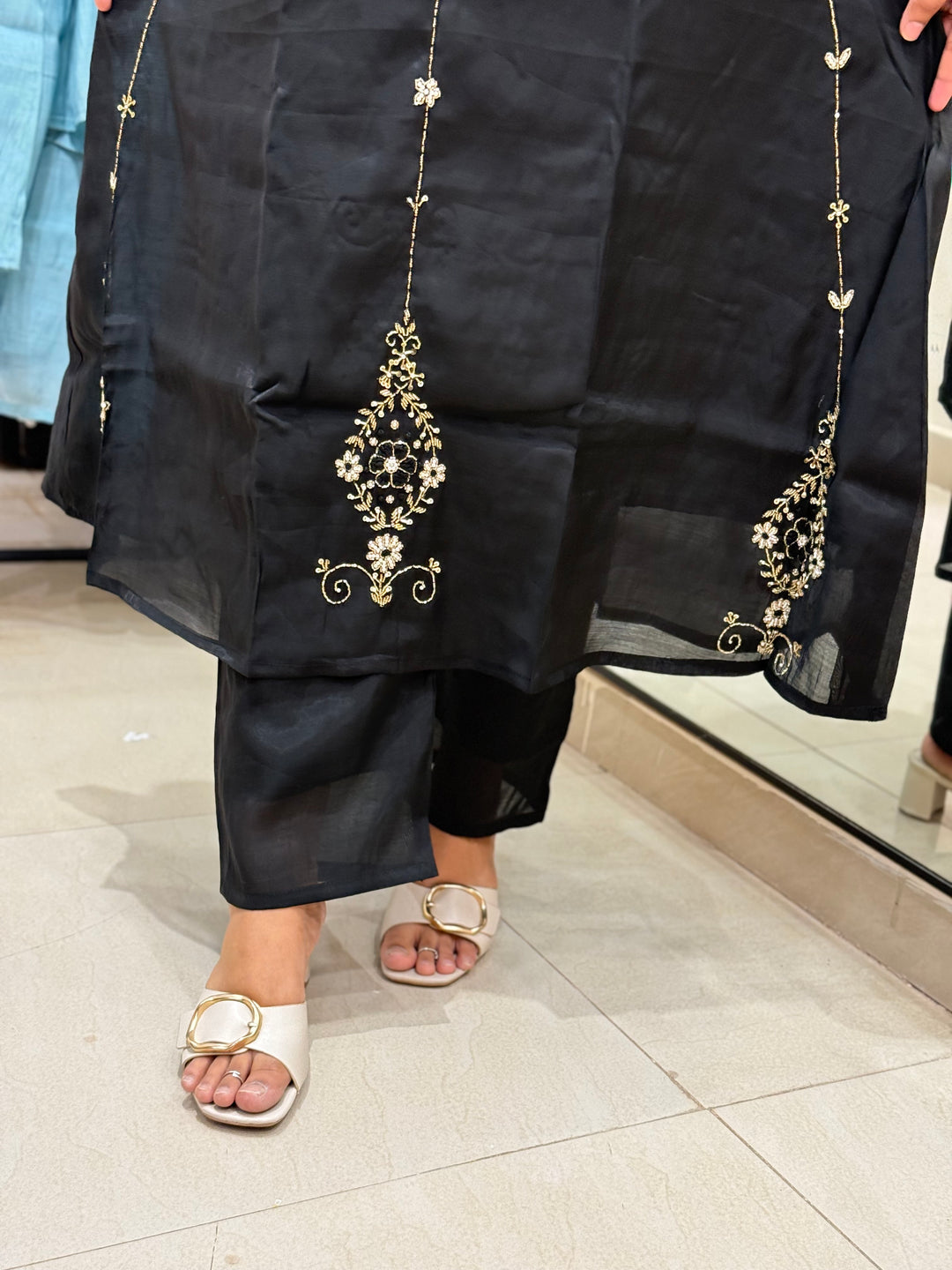 S Mul Chanderi 3 Pc Kurta Set – Cutdana &amp; Bead Work RESTOCK | Semi Party Wear | R138