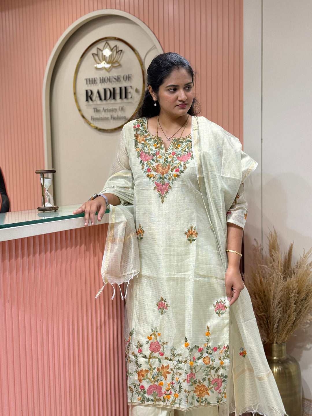 Zari Kota fabric with Hand Embroidery work (Cotton Lining) | R179