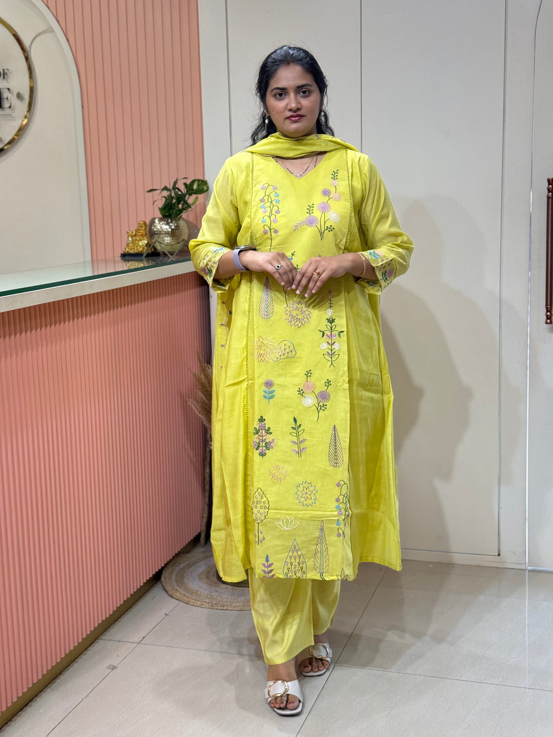 Coral Mul Chanderi Collection with Embroidery work | R179