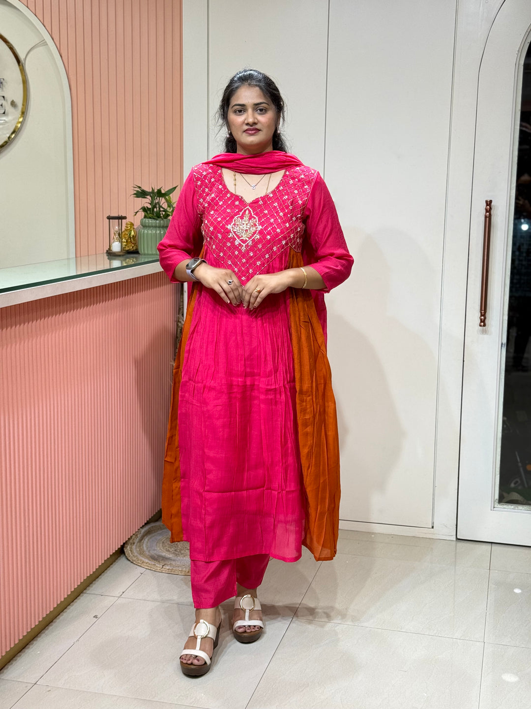 Coral Mul Chanderi with Cut Dana Work | R206