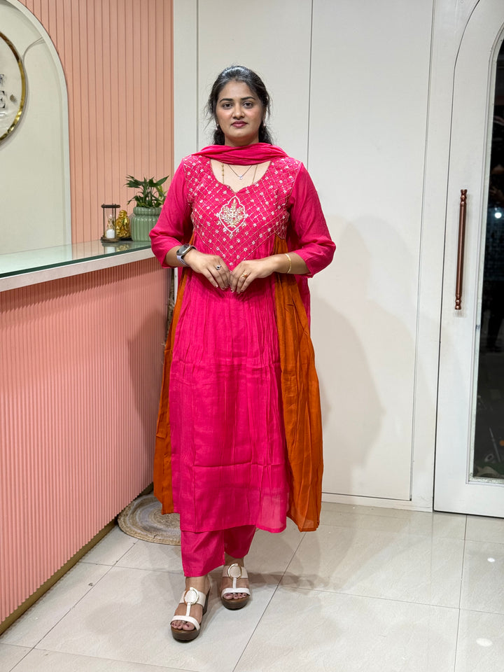 Coral Mul Chanderi with Cut Dana Work | R206