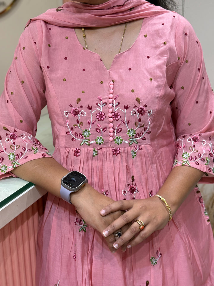Mul Chanderi Collection with Embroidery work Both sides pockets | R208