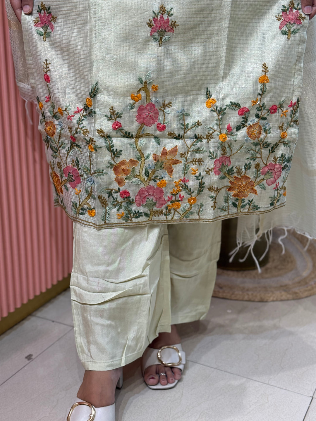 Zari Kota fabric with Hand Embroidery work (Cotton Lining) | R179