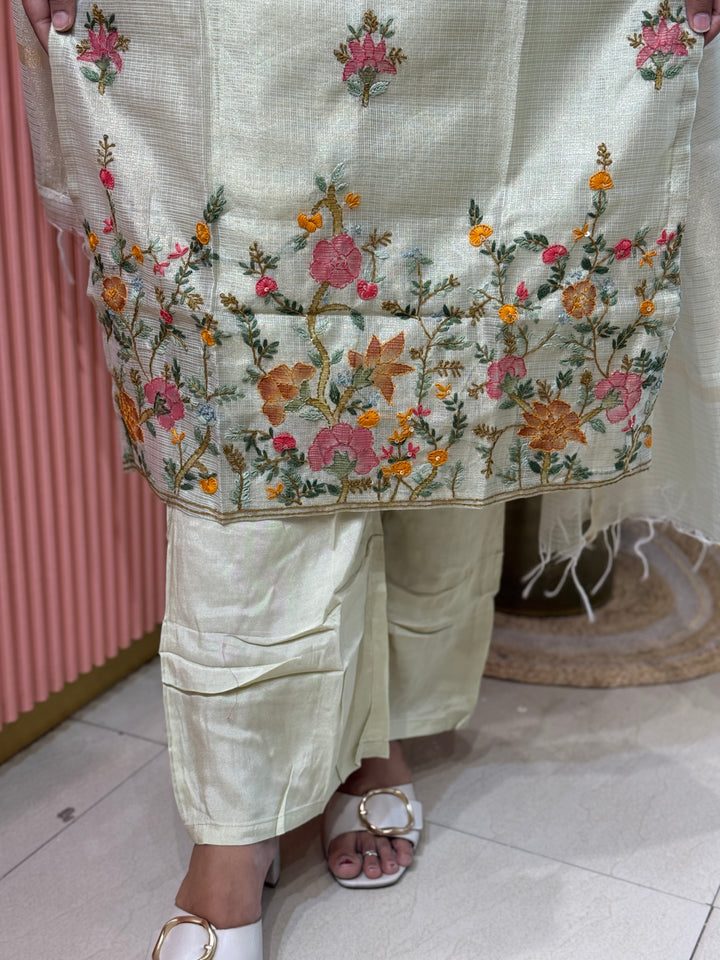 Zari Kota fabric with Hand Embroidery work (Cotton Lining) | R179
