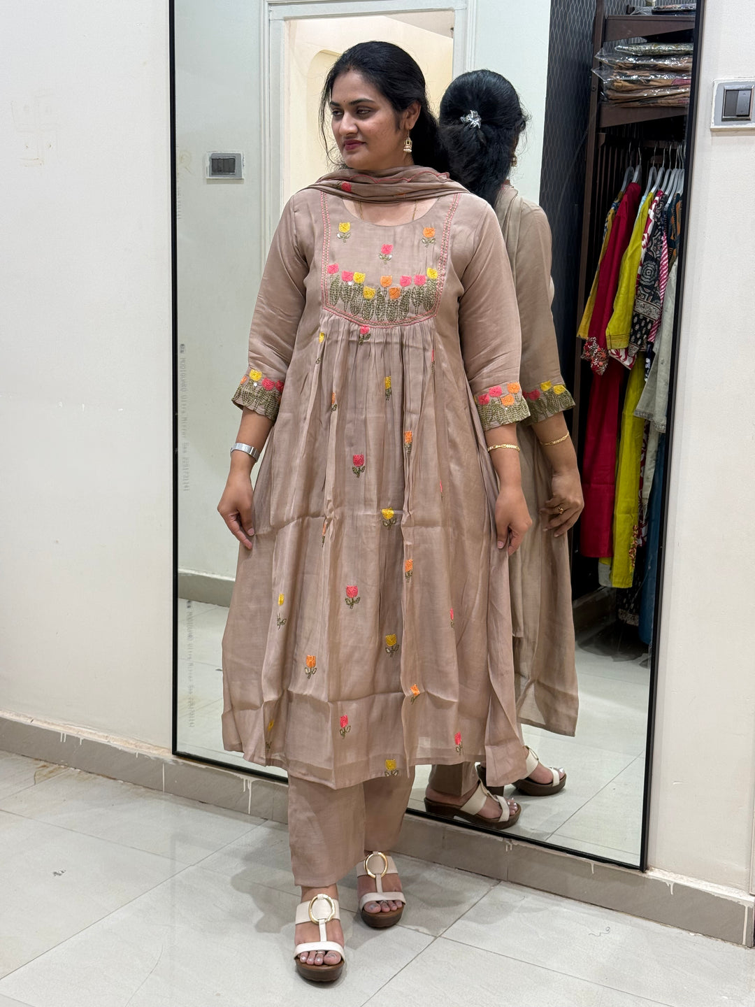 Mul Chanderi Embroidery Collection – Elegant Flare Pattern | R179