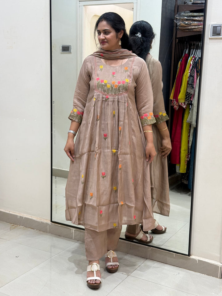 Mul Chanderi Embroidery Collection – Elegant Flare Pattern | R179