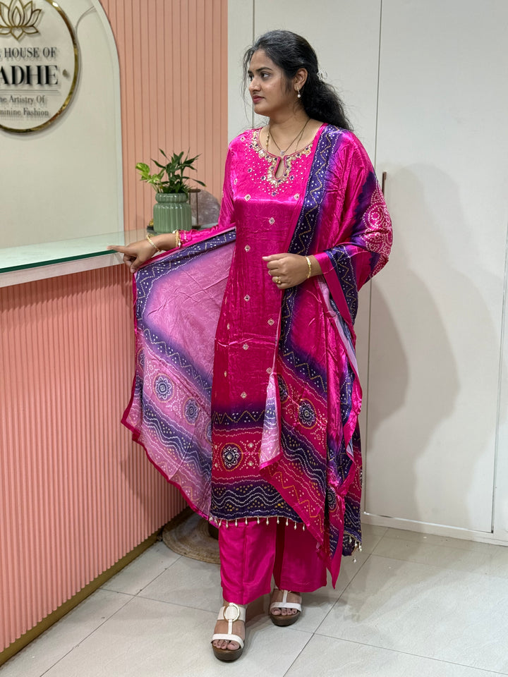Gaji Satin Collection with Bandini print ( Dupatta Gaji Satin ) | R229