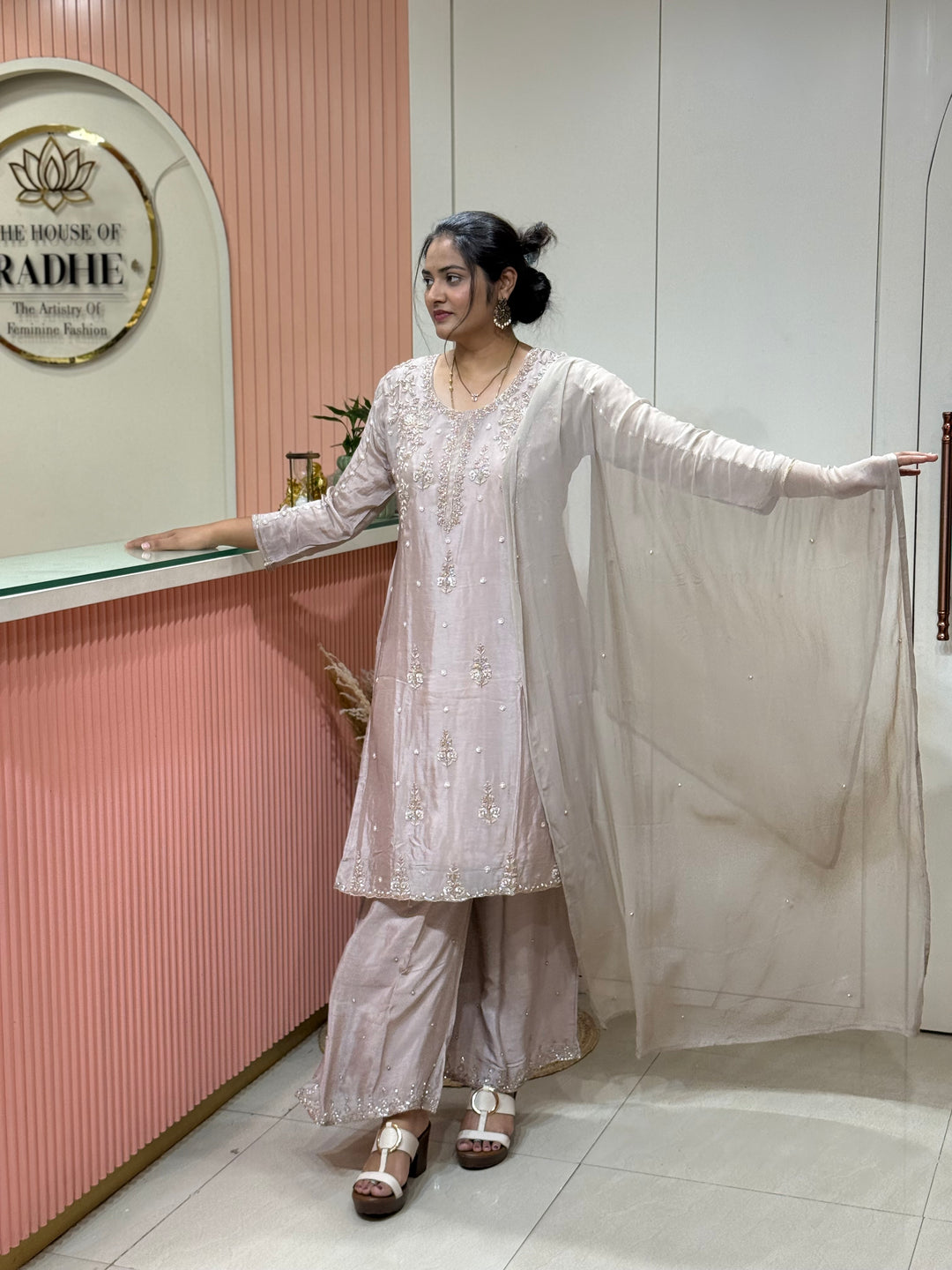 Pure Chinon Heavy Handwork Flared Palazzo Collection | R117