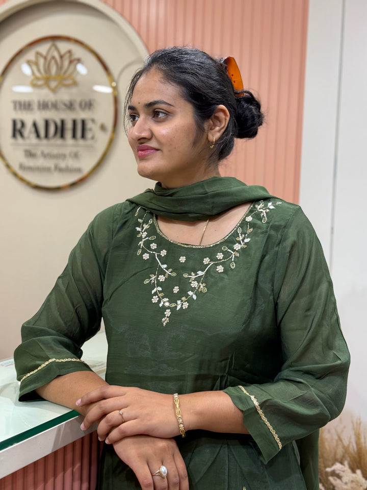 S Mul Chanderi 3 Pc Suit Collection Semi Party Wear | R138