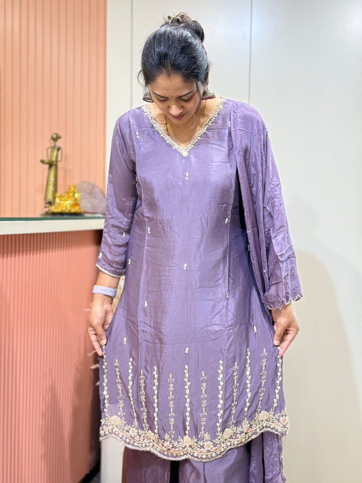 Premium Chinon Hand Embroidered 3 Pc Suit – RADHE32