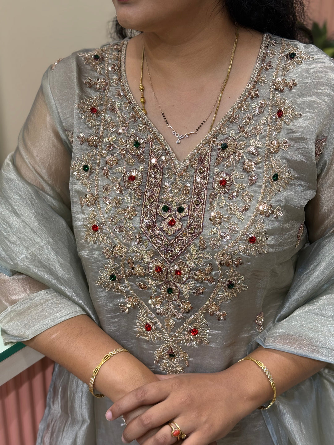 Premium Shimmer Crush Tissue 3pcs kurta set | R228