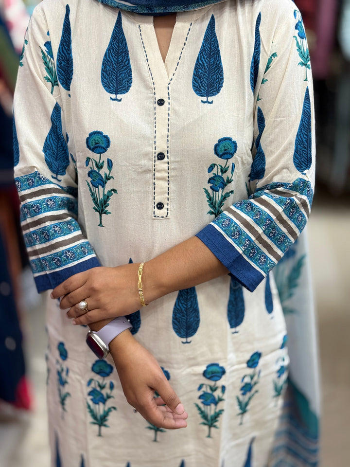 Khadi Cotton 3 Pc Kurta Set – Flowy Collection | R156