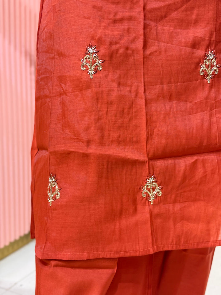 S Mul Chanderi 3 Pc Kurta Set | Semi Party Wear (New Arrivals )with Cotton Lining | R138