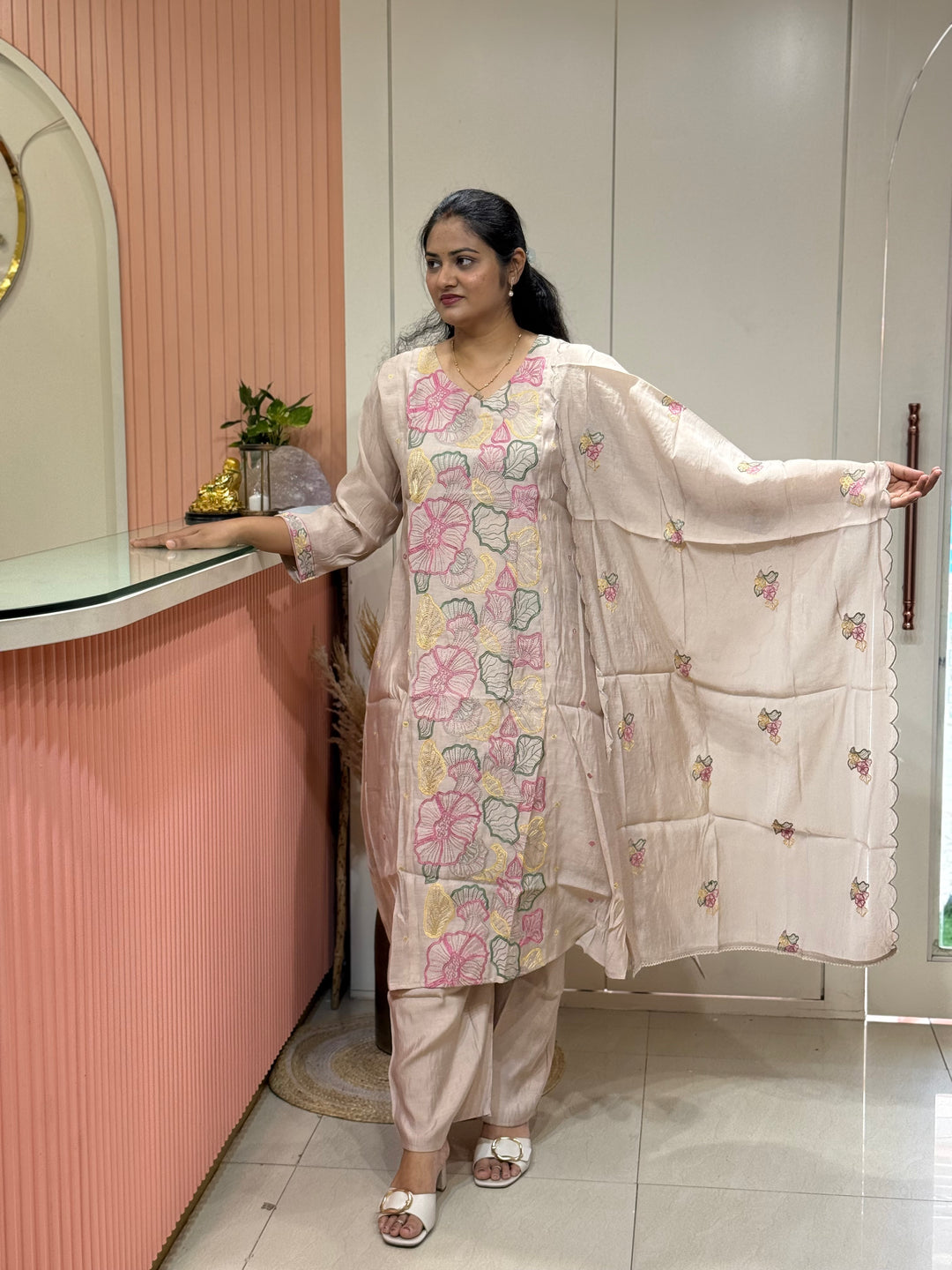 Mul Chanderi with Embroidery work ( Cotton Lining )| R204