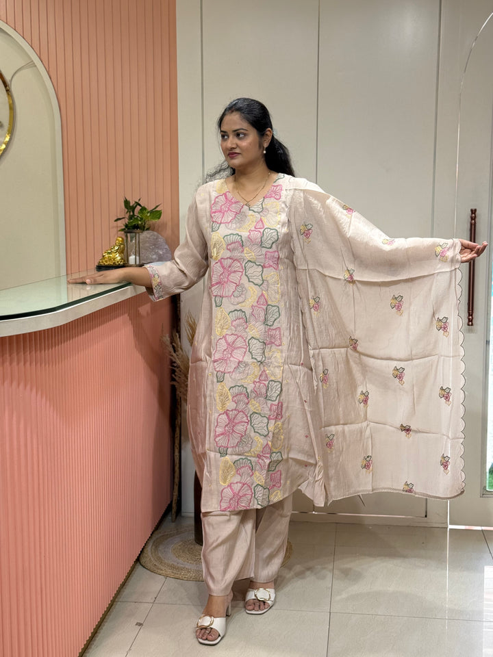 Mul Chanderi with Embroidery work ( Cotton Lining )| R204