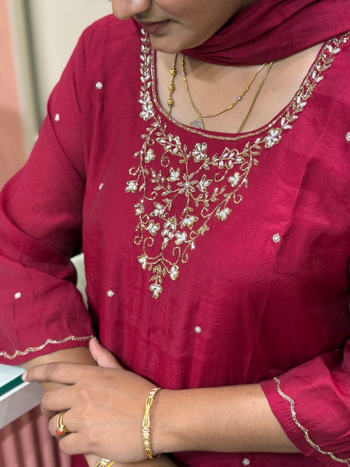 Coral Mul Chanderi semi Party Collection with Cut Dana Work (Restocked)| R206