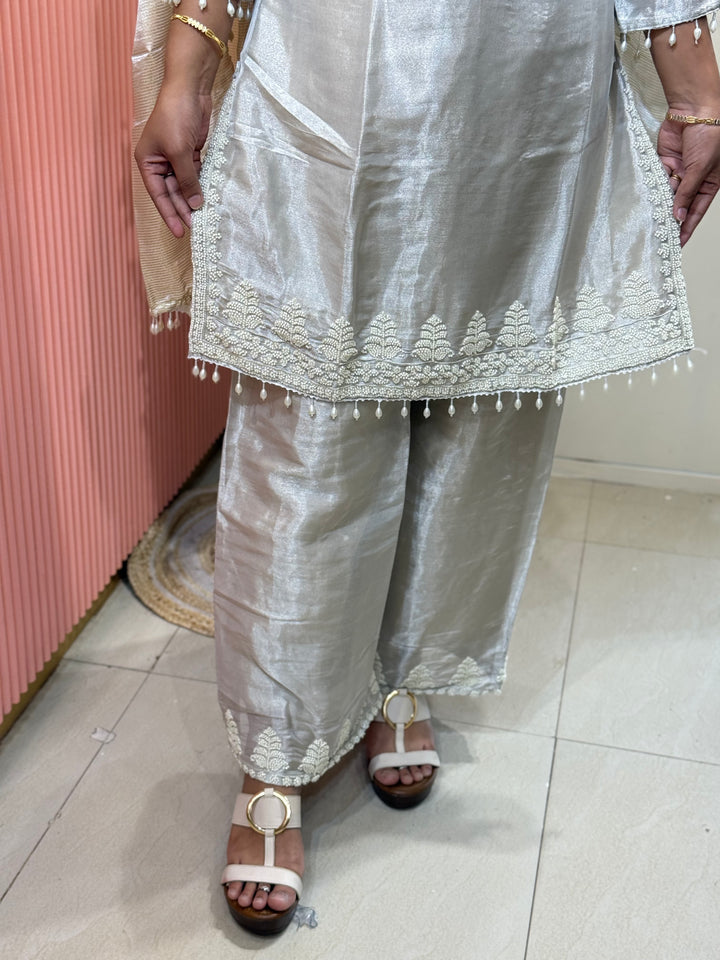 Tissue Fabric Designer Suit – Moti Work Collection | R148