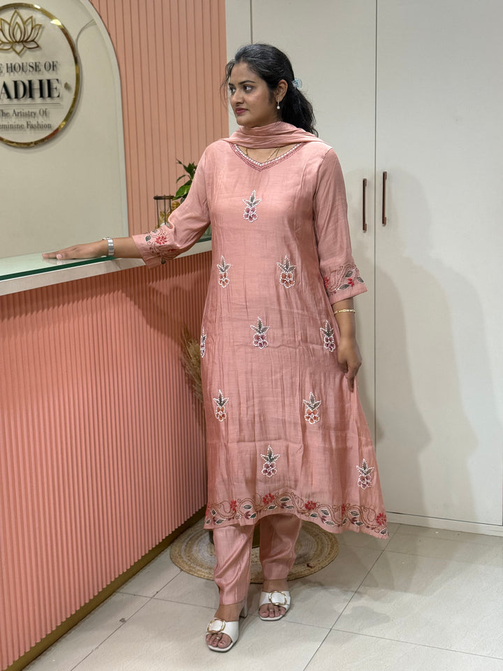 Mul Chanderi Collection with Hand Brush paint and Embroidery work (Cotton Lining) | R206