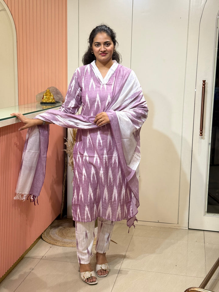 Ikkat Cotton Collection With Full Length Dupatta | R200