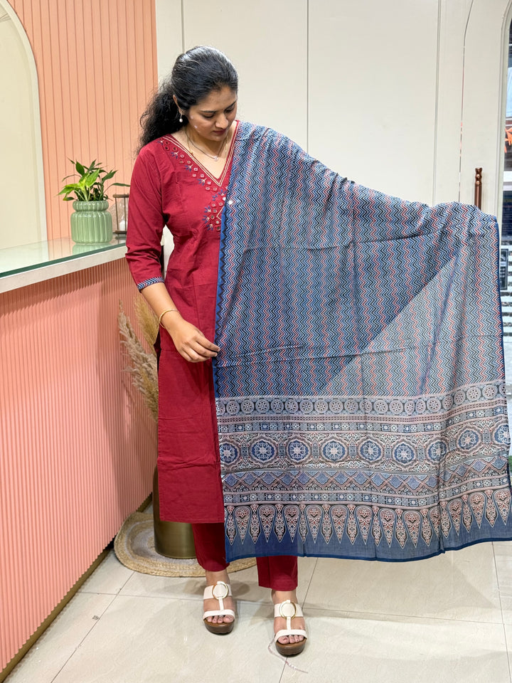 Cotton Collection with Real Mirror Work (Ajrakh Print Dupatta) | R210