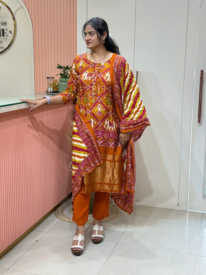 Tusser fabric with Patola design Collection (Cotton Lining )| R227