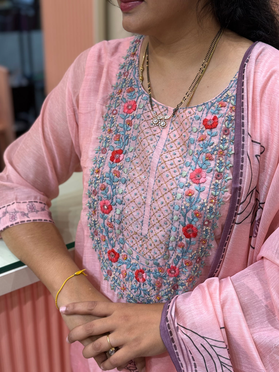 Silk Linen Fabric Collection with Hand Embroidery | R113