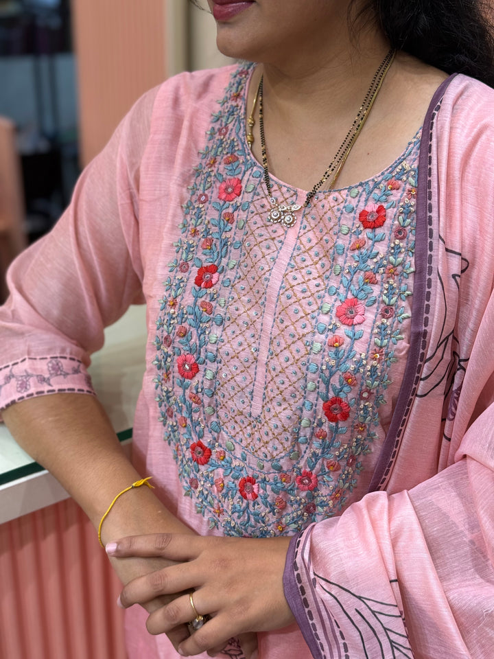 Silk Linen Fabric Collection with Hand Embroidery | R113