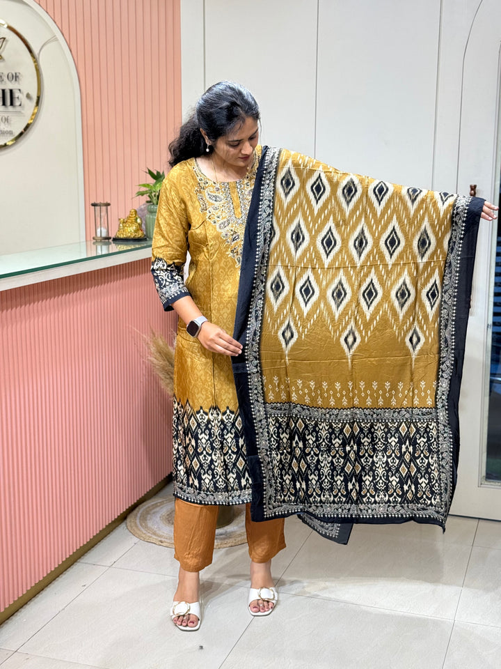 Tusser fabric with Ikkat design Collection (Cotton Lining )| R227