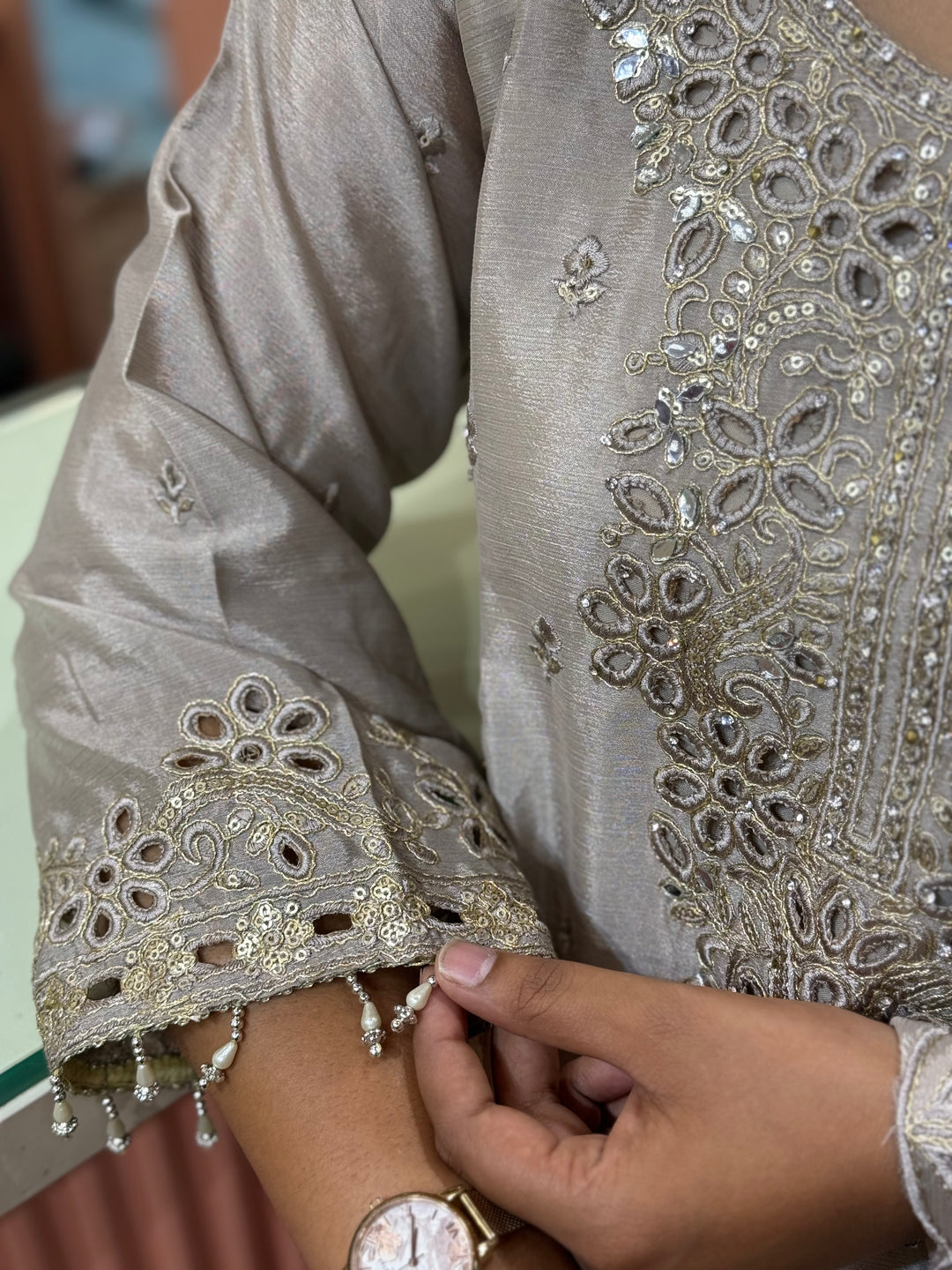 Pure Tissue Silk Collection with Beautiful Work ( flare Plazo) | R148